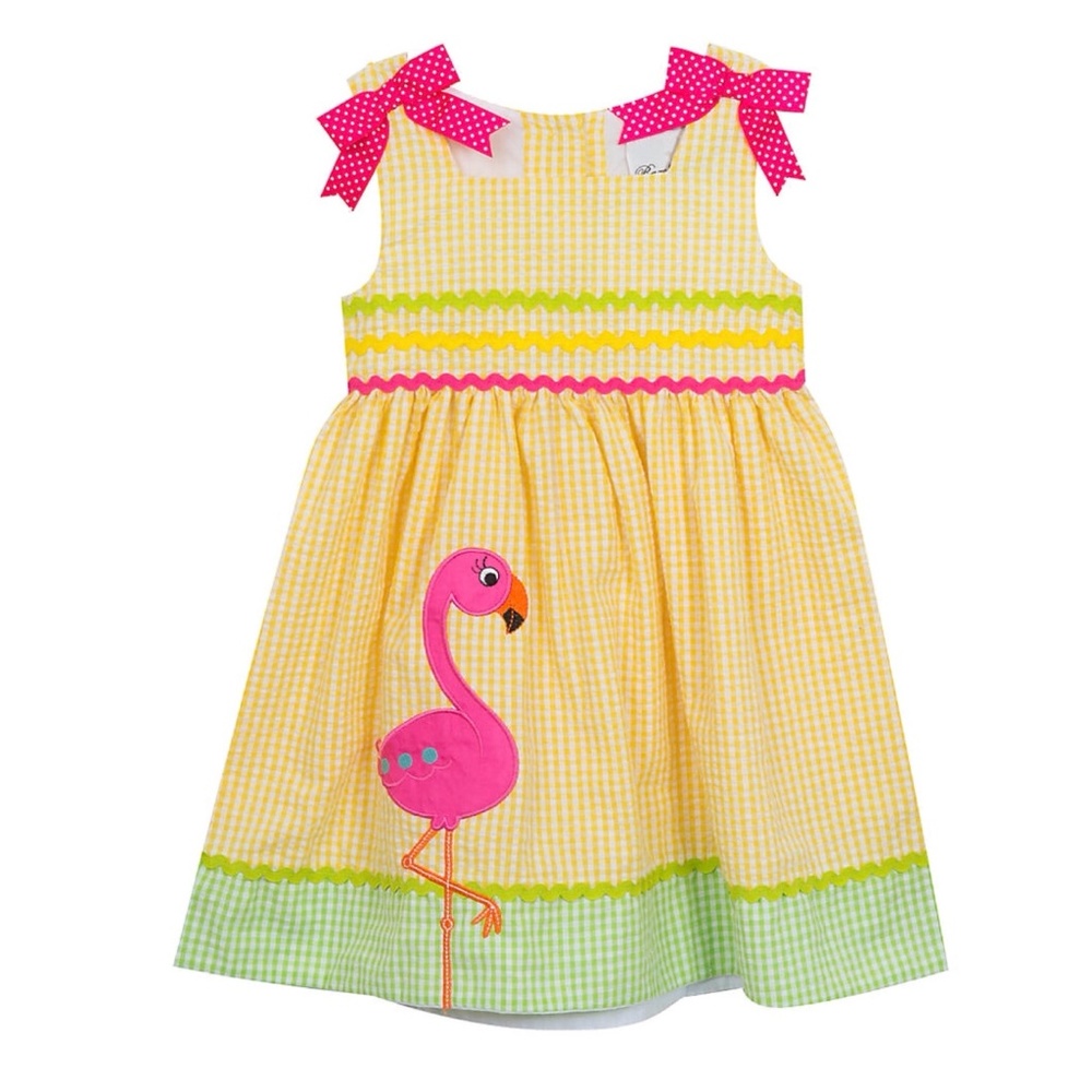 NWT Flamingo Gingham Seersucker Dress Size 3T